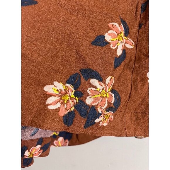 Free People Floral Mini Skirt 10 Brown Boho Western Hippie Indie Folk Preppy 80s - Picture 5 of 12